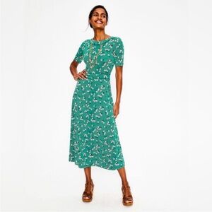 Boden Women’s Ava Jersey Midi Dress Green Floral Short Sleeves - size 10